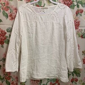 Francesca Bettini White Linen Eyelet Large Blouse.                       3150-B4